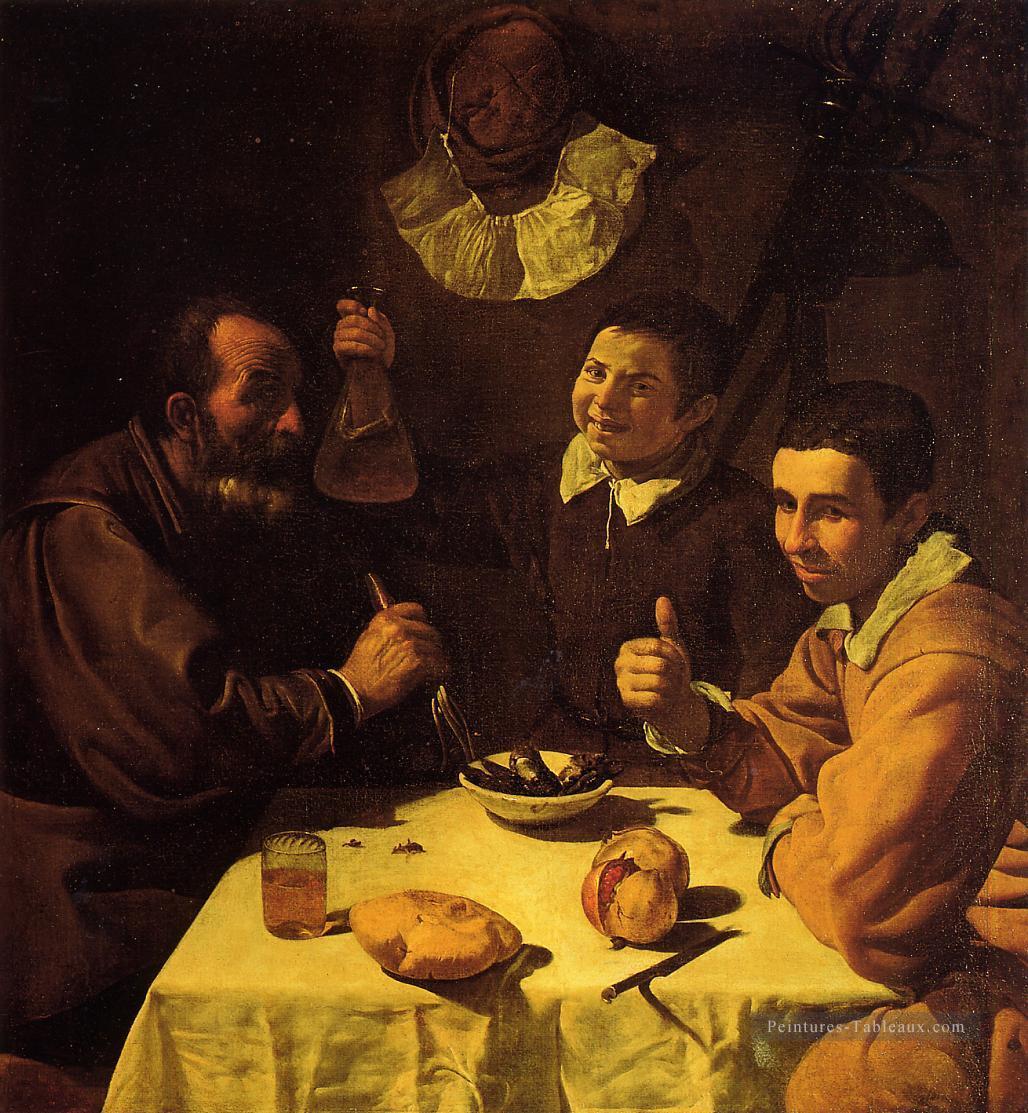 Trois hommes à une table aka Luncheon Diego Velázquez Peintures à l'huile